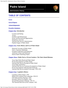Padre Island NS: Administrative History (Table of Contents)