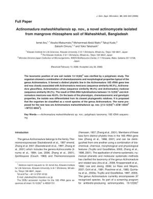 Actinomadura Maheshkhaliensis Sp. Nov., a Novel Actinomycete Isolated from Mangrove Rhizosphere Soil of Maheshkhali, Bangladesh