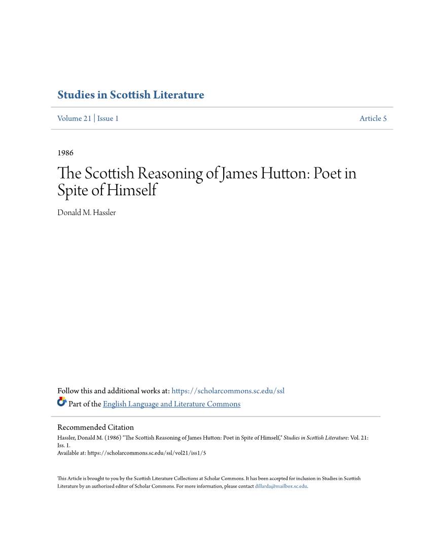 The Scottish Reasoning of James Hutton: Poet in Spite of Himself