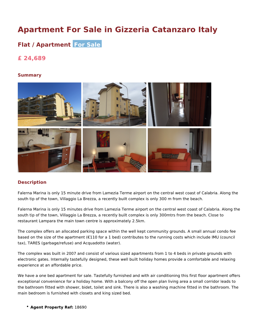 Apartment for Sale in Gizzeria Catanzaro Italy