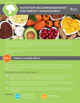 Nutrition Recommendations for Obesity Management