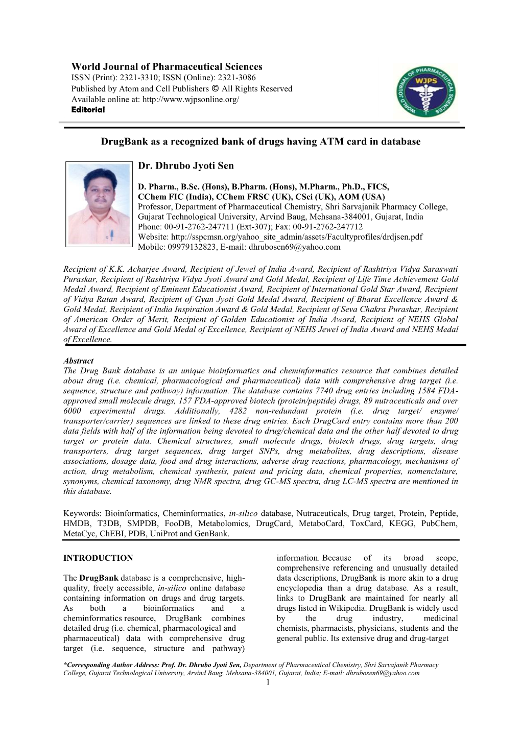 World Journal of Pharmaceutical Sciences Drugbank As A