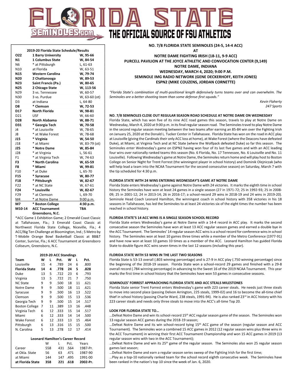 Florida State Game Notes