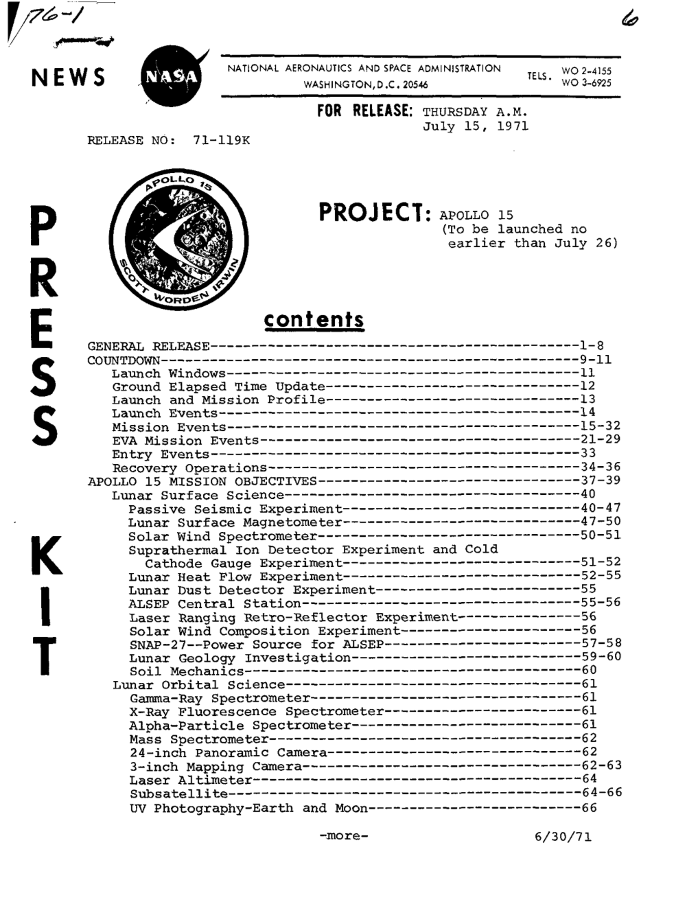 Apollo 15 Press