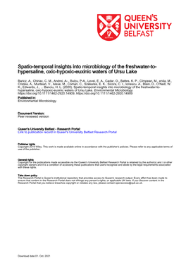 Spatio-Temporal Study of Microbiology in the Stratified Oxic-Hypoxic-Euxinic, Freshwater- To-Hypersaline Ursu Lake