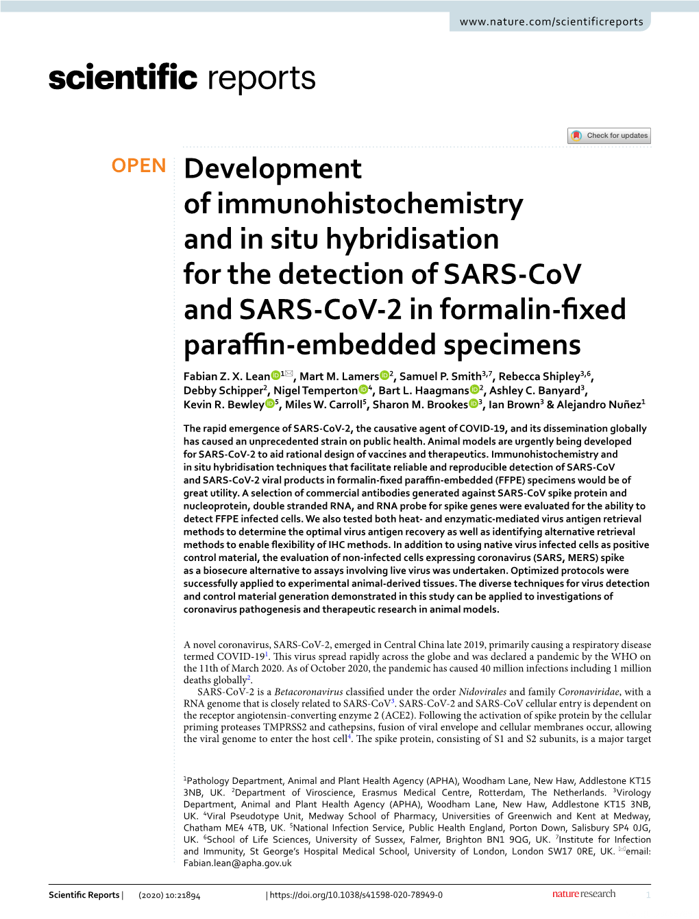 Development of Immunohistochemistry and in Situ Hybridisation for the Detection of SARS-Cov and SARS-Cov-2 in Formalin-Fixed Paraffin-Embedded Specimens