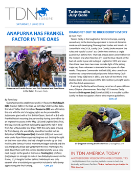 Anapurna Has Frankel Factor in the Oaks Cont