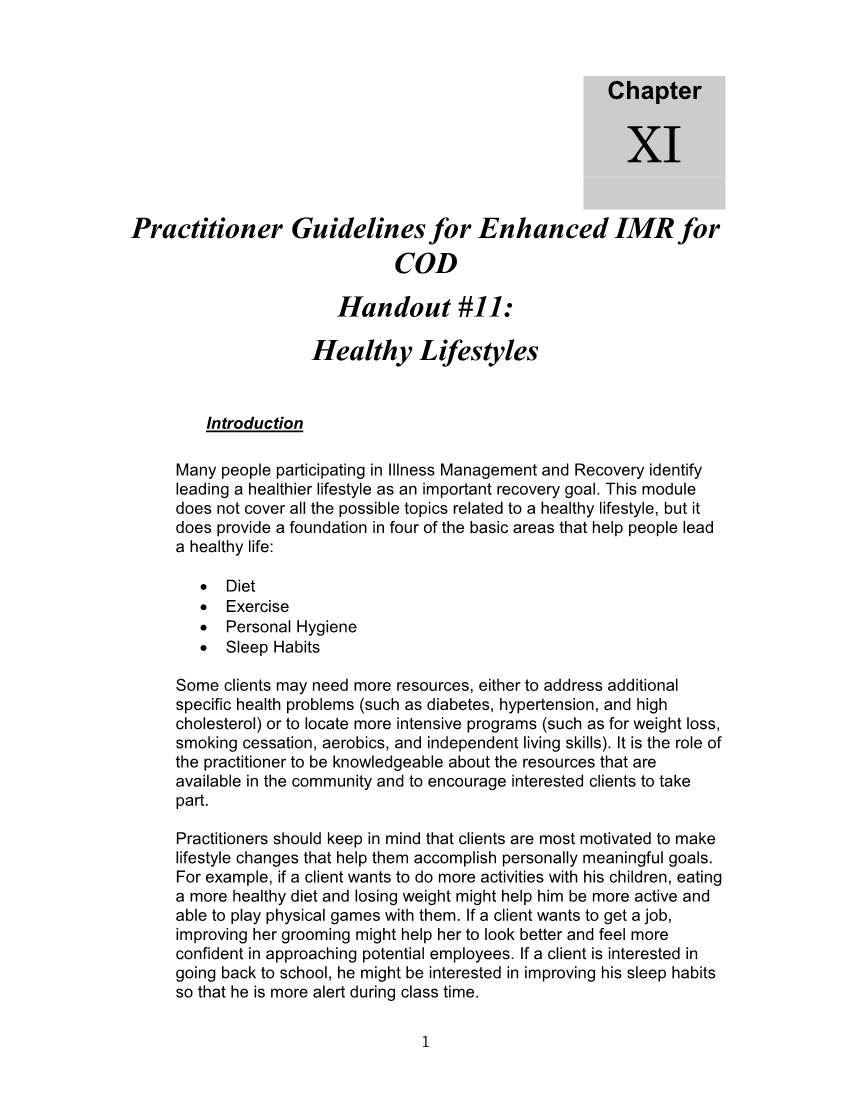Practitioner Guidelines for Enhanced IMR for COD Handout #11: Healthy Lifestyles