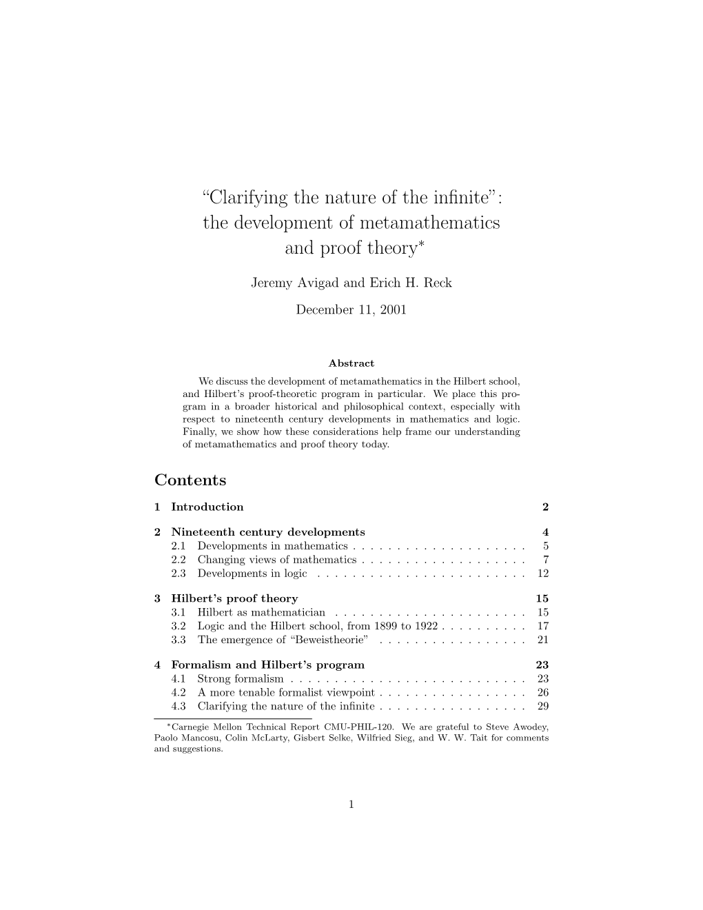 “Clarifying the Nature of the Infinite”: the Development Of