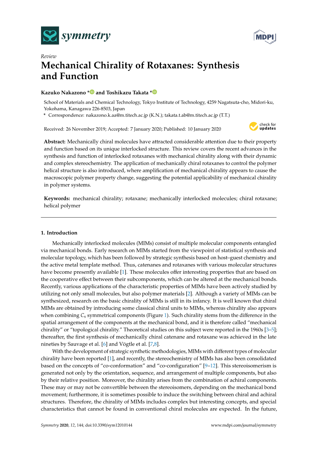 Mechanical Chirality of Rotaxanes: Synthesis and Function