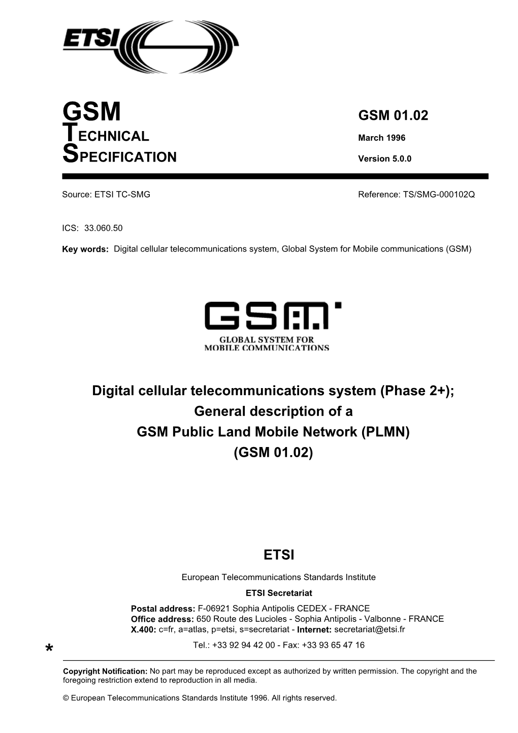 GSM 01.02 TECHNICAL March 1996 SPECIFICATION Version 5.0.0