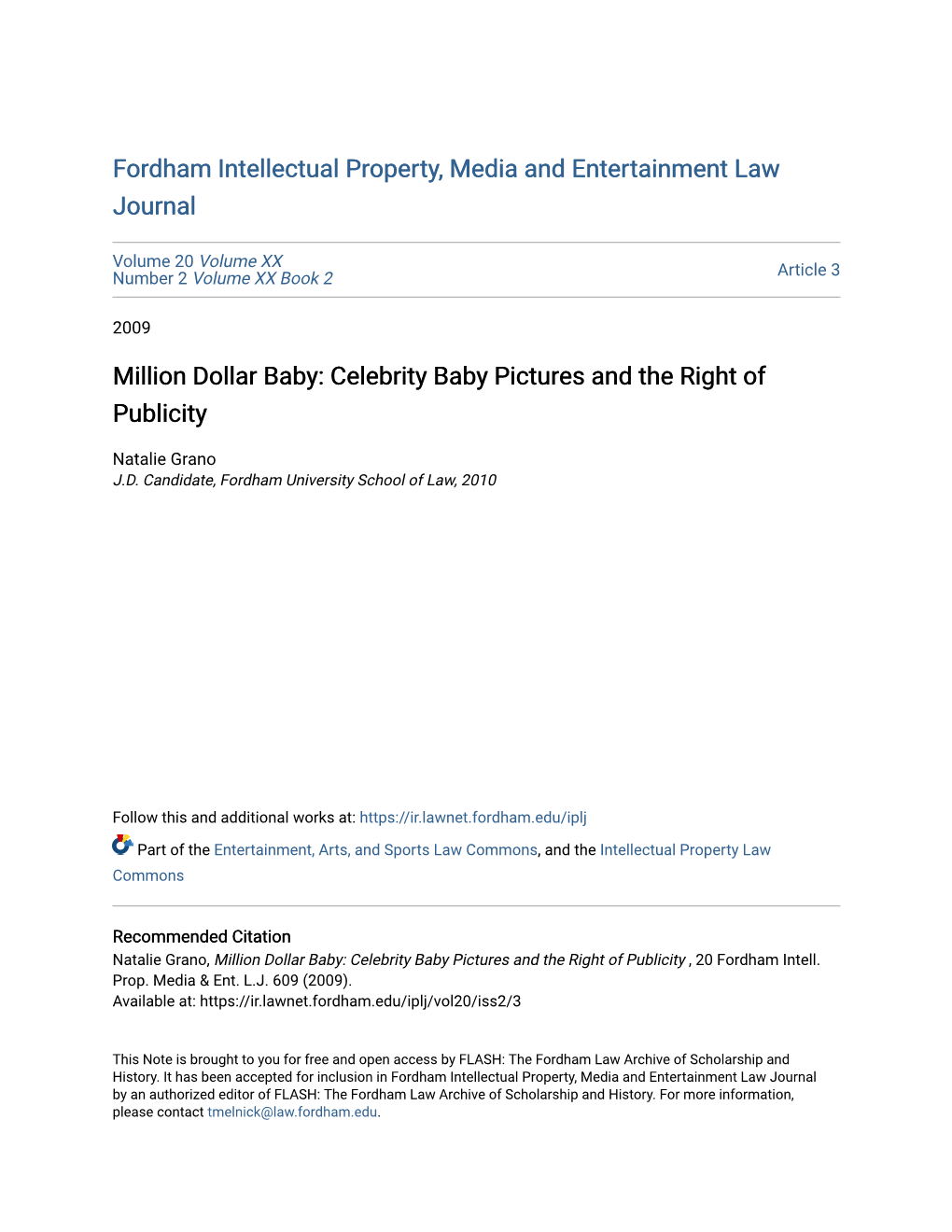 Million Dollar Baby: Celebrity Baby Pictures and the Right of Publicity