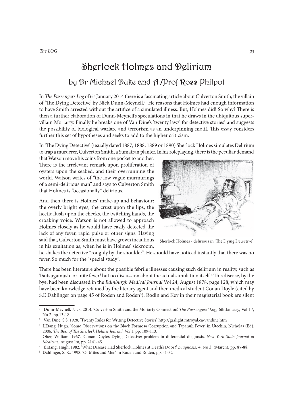Sherlock Holmes and Delirium by Dr Michael Duke and a /Prof Ross Philpot