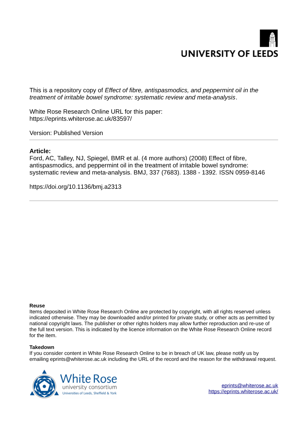 Effect of Fibre, Antispasmodics, and Peppermint Oil in the Treatment of Irritable Bowel Syndrome: Systematic Review and Meta-Analysis