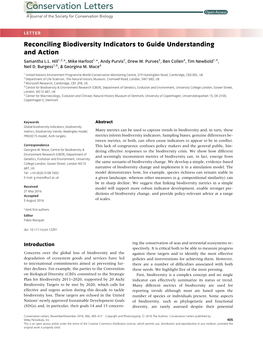 Reconciling Biodiversity Indicators to Guide Understanding and Action Samantha L.L