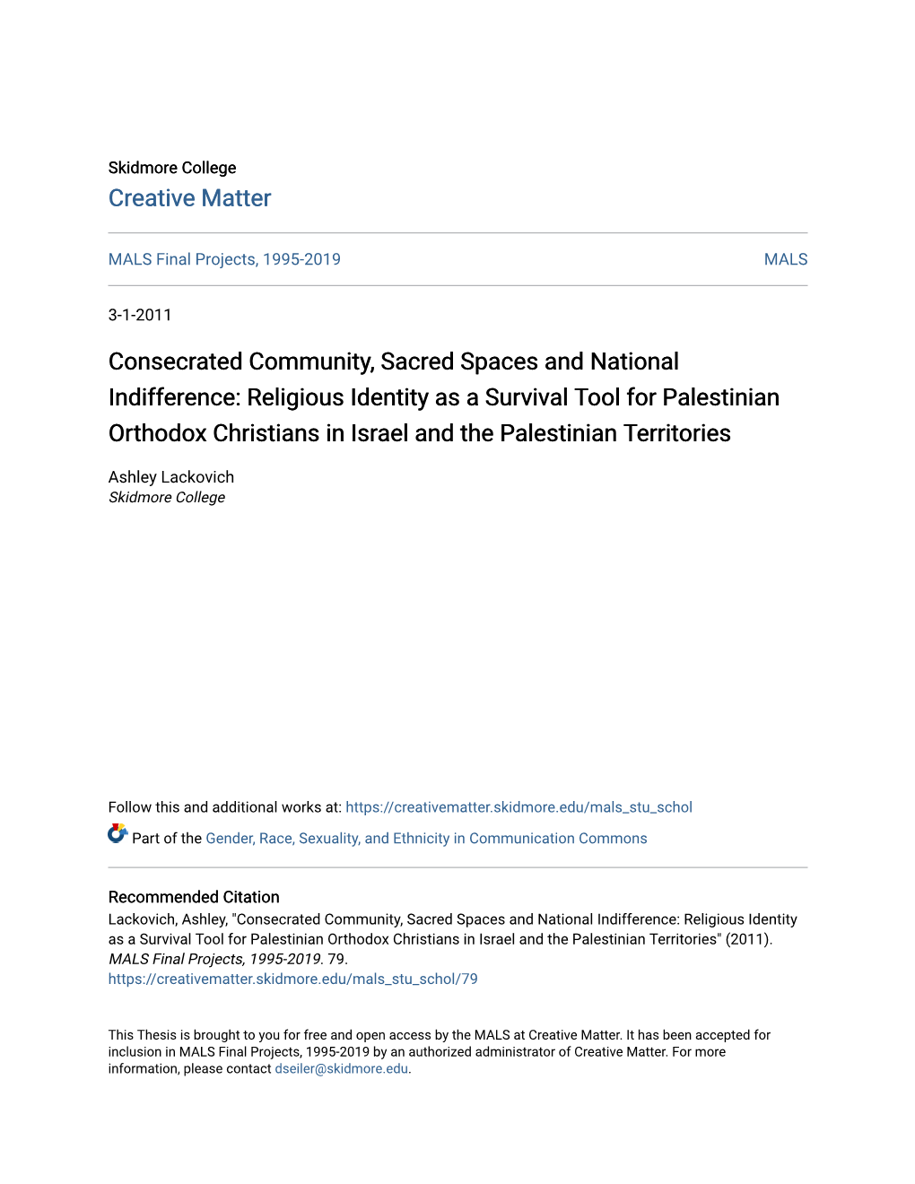 Religious Identity As a Survival Tool for Palestinian Orthodox Christians in Israel and the Palestinian Territories
