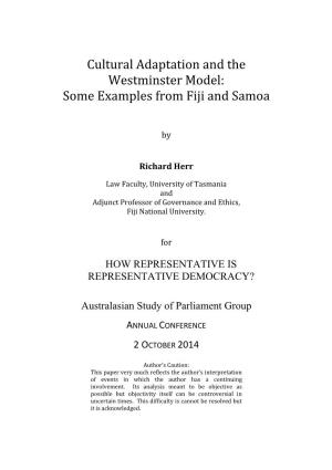 Cultural Adaptation and the Westminster Model: Some Examples from Fiji and Samoa