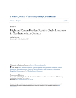 Scottish Gaelic Literature in North American Contexts Michael Newton University of North Carolina, Chapel Hill