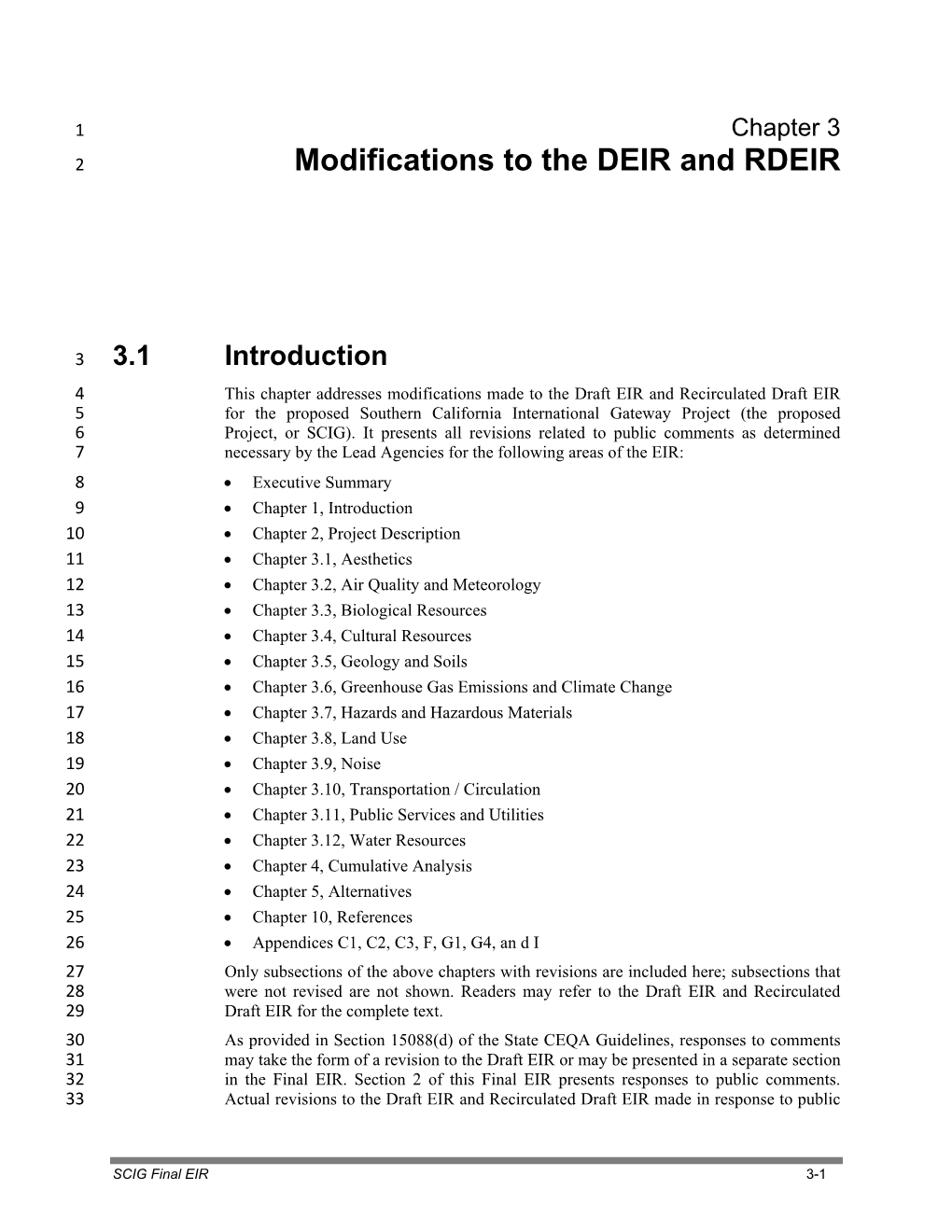 Modifications to the DEIR and RDEIR