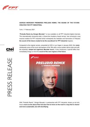 Giorgio Moroder Premieres Preludio Remix, the Sound of the Future Created for Fpt Industrial
