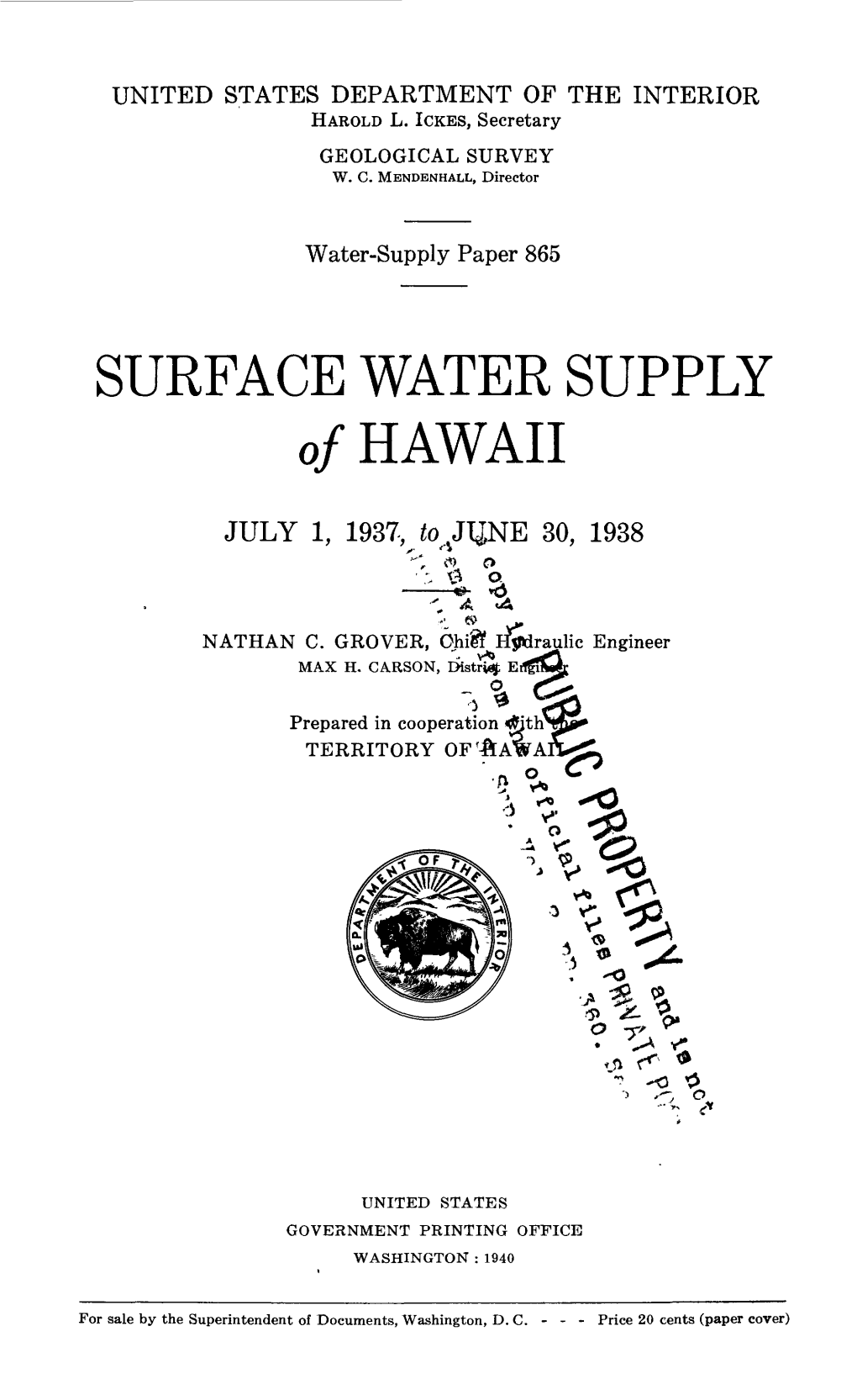 SURFACE WATER SUPPLY of HAWAII