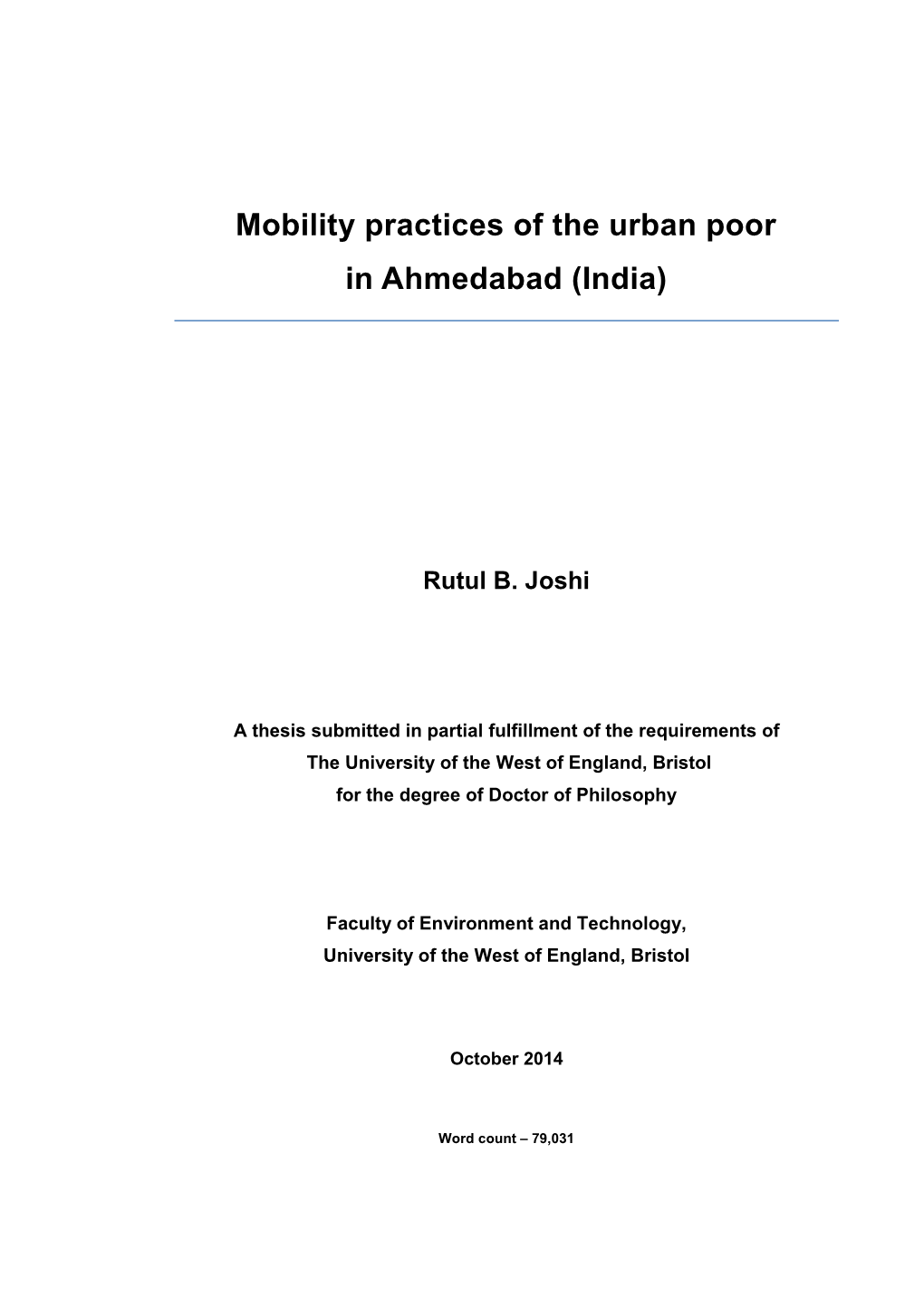 Mobility Practices of the Urban Poor in Ahmedabad (India)