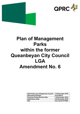 Plan of Management Parks Within the Former Queanbeyan City Council LGA Amendment No