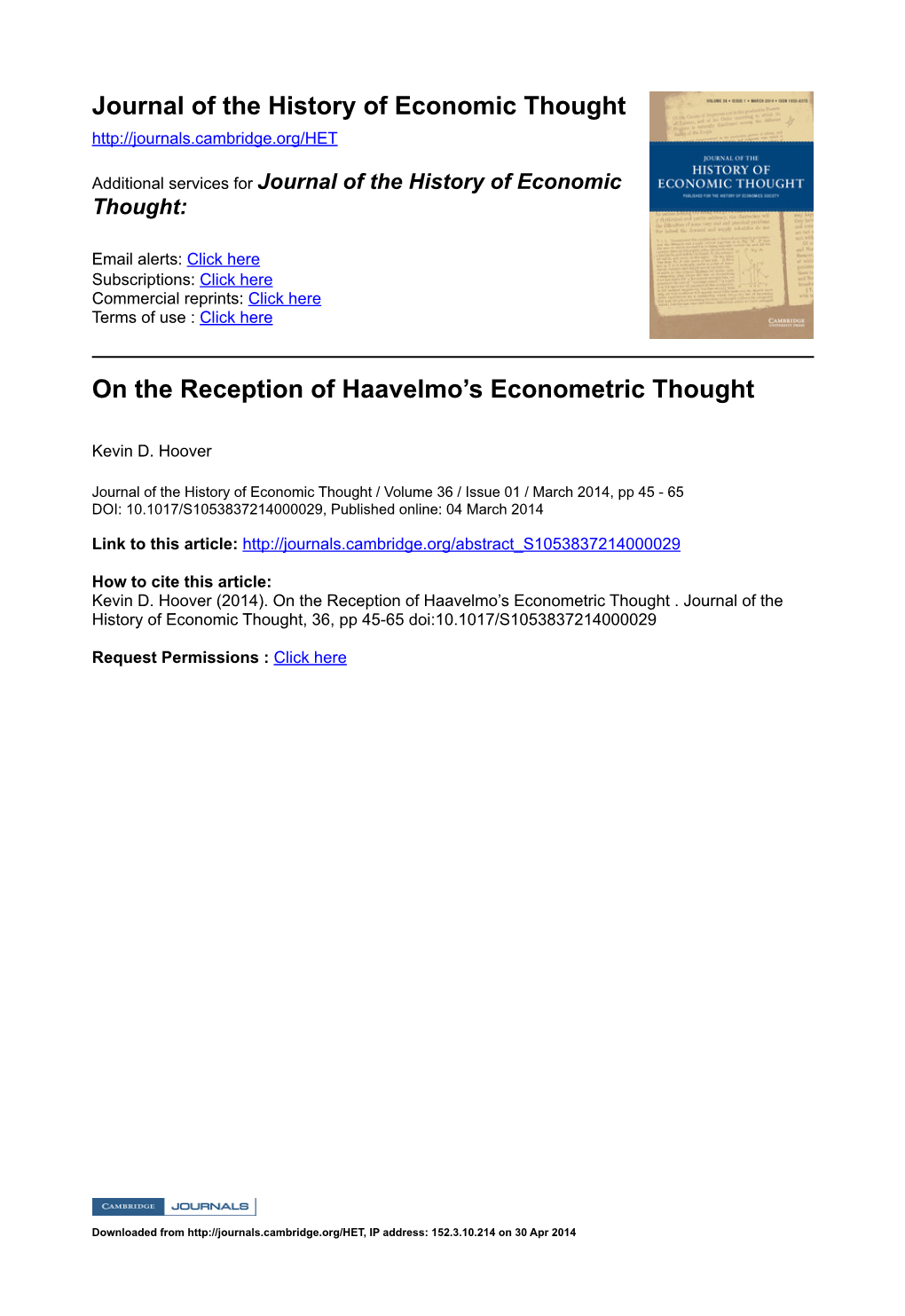On the Reception of Haavelmo's Econometric Thought
