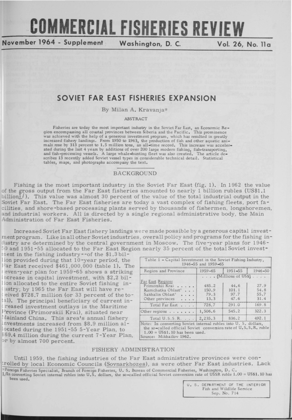 SOVIET FAR EAST FISHERIES EXPANSION by Milan A