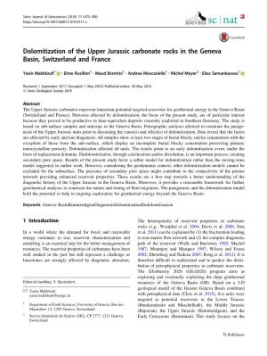 Dolomitization of the Upper Jurassic Carbonate Rocks in the Geneva Basin, Switzerland and France