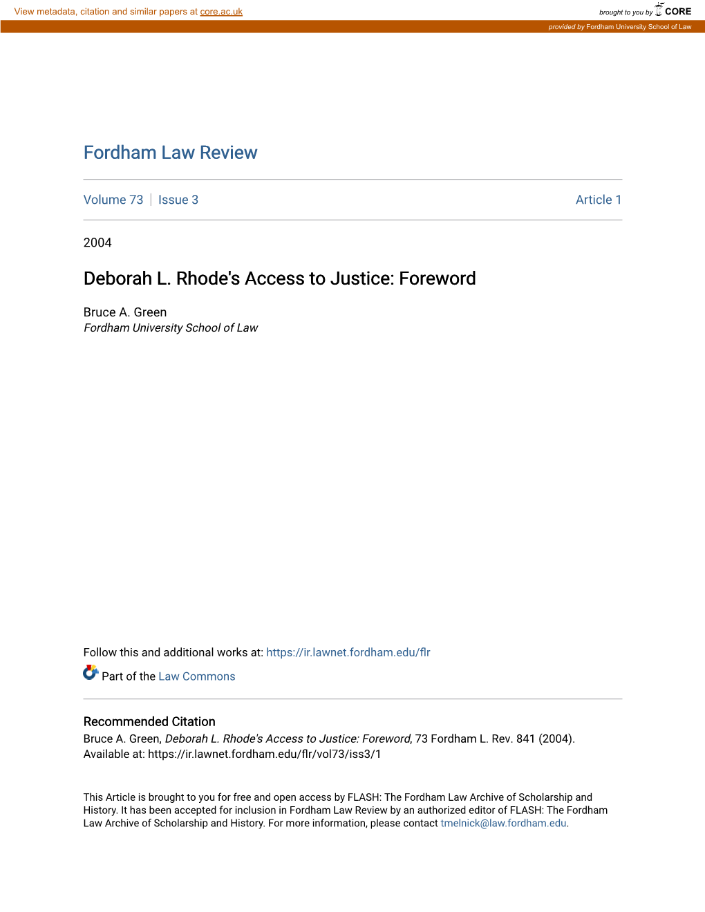 Deborah L. Rhode's Access to Justice: Foreword