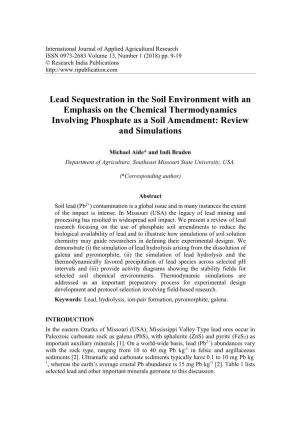 Lead Sequestration in the Soil Environment with an Emphasis on the Chemical Thermodynamics Involving Phosphate As a Soil Amendment: Review and Simulations
