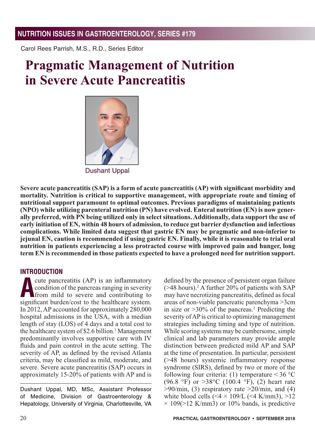 Pragmatic Management of Nutrition in Severe Acute Pancreatitis