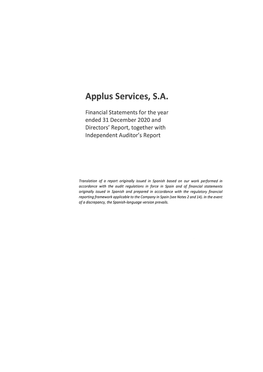 2020 Applus Services S.A., Financial Statements
