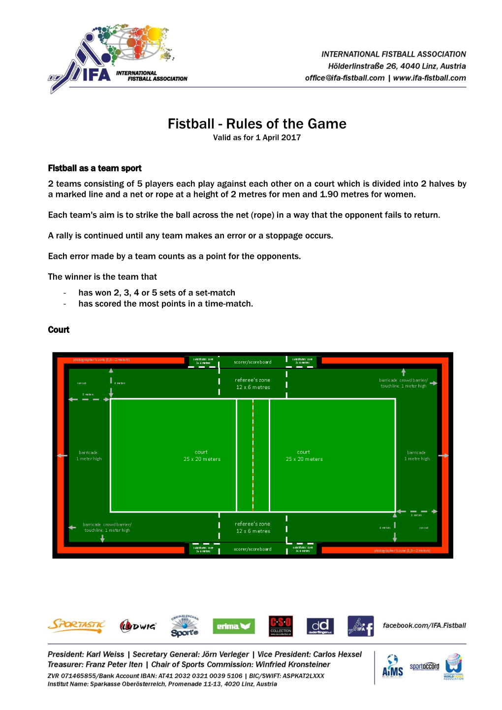 Fistball - Rules of the Game Valid As for 1 April 2017