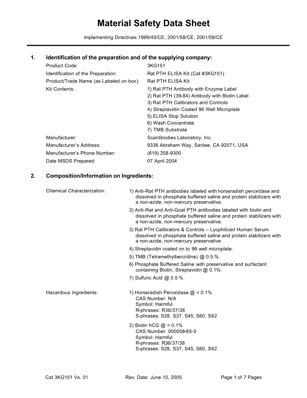 Material Safety Data Sheet