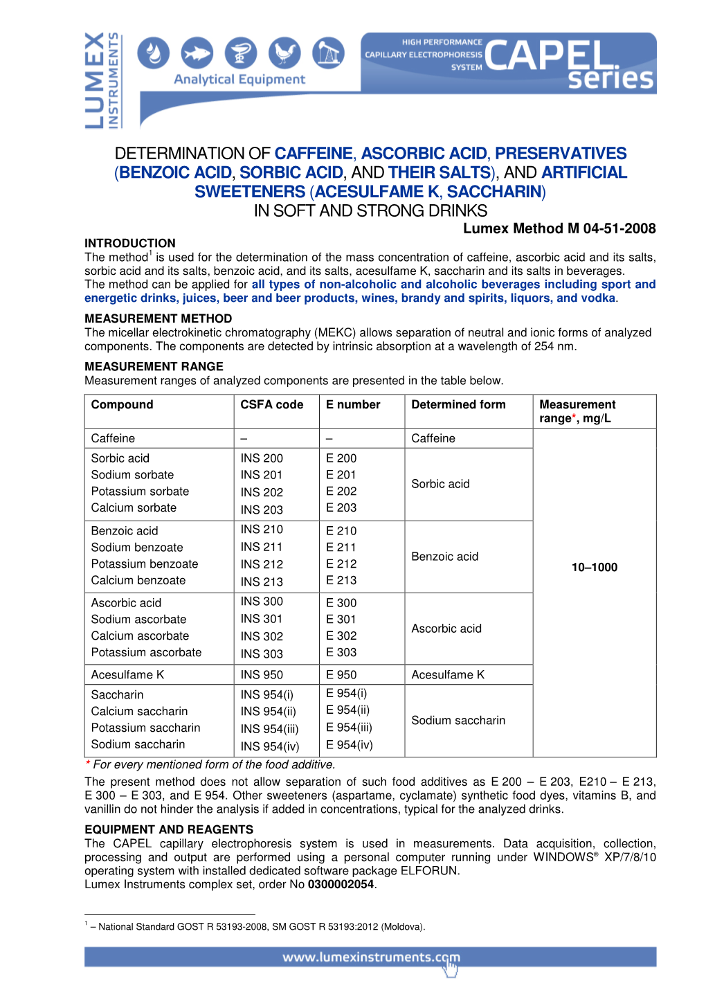 Determination of Caffeine, Ascorbic Acid, Preservatives