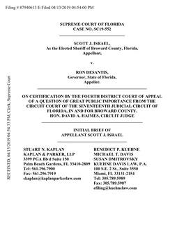 Supreme Court of Florida Case No. Sc19-552 ______