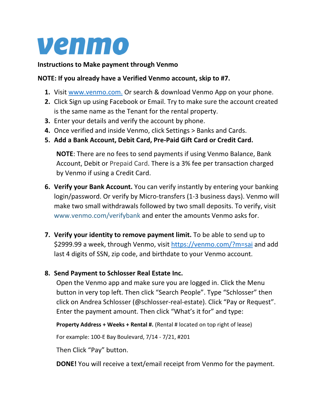 Instructions to Make Payment Through Venmo NOTE: If You Already Have a Verified Venmo Account, Skip to #7