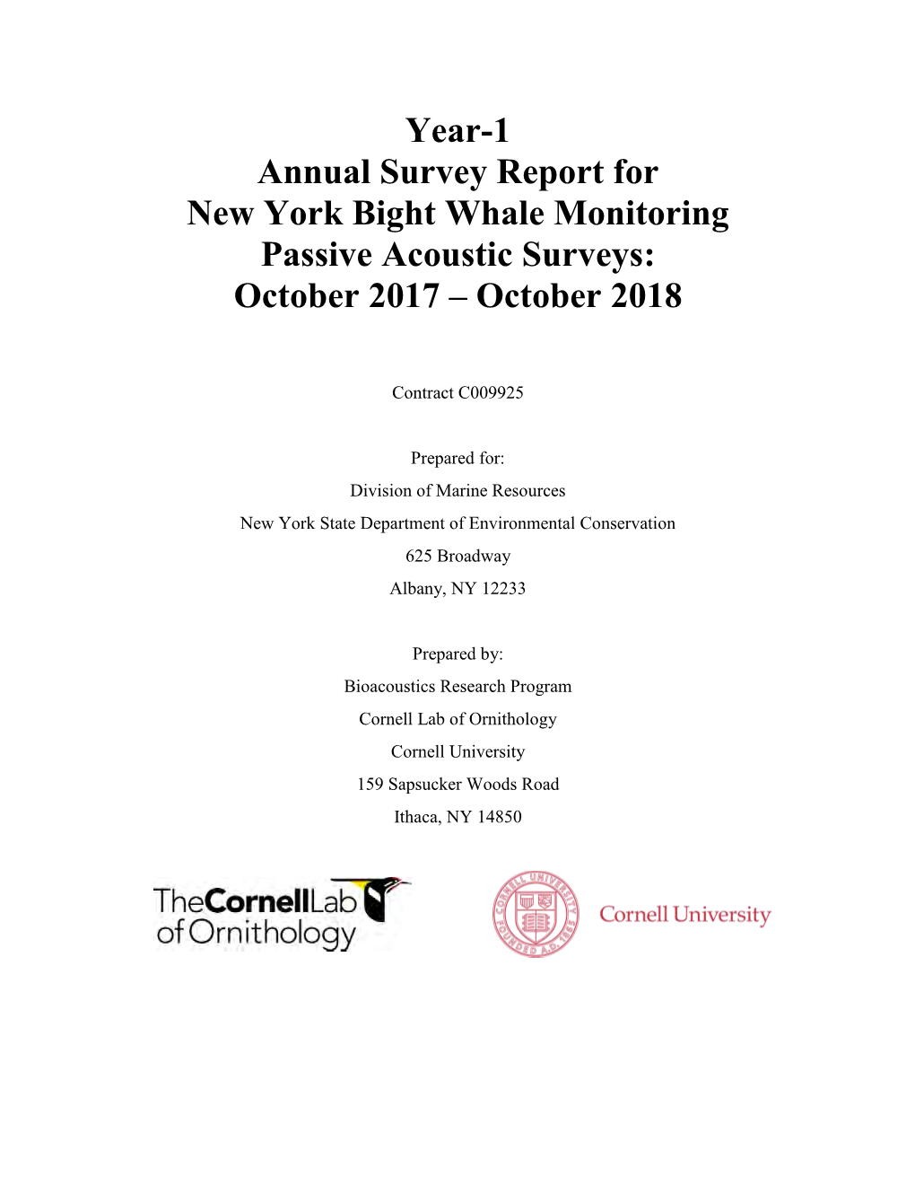 Year-1 Annual Survey Report for New York Bight Whale Monitoring Passive Acoustic Surveys: October 2017 – October 2018