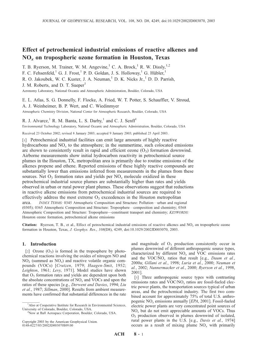 Effect of Petrochemical Industrial Emissions of Reactive Alkenes And