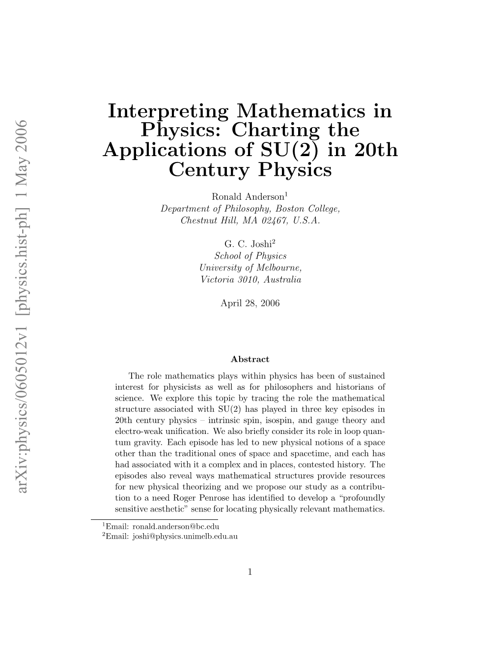Interpreting Mathematics in Physics: Charting the Applications of SU(2)