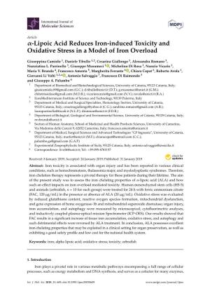 Lipoic Acid Reduces Iron-Induced Toxicity and Oxidative Stress in a Model of Iron Overload