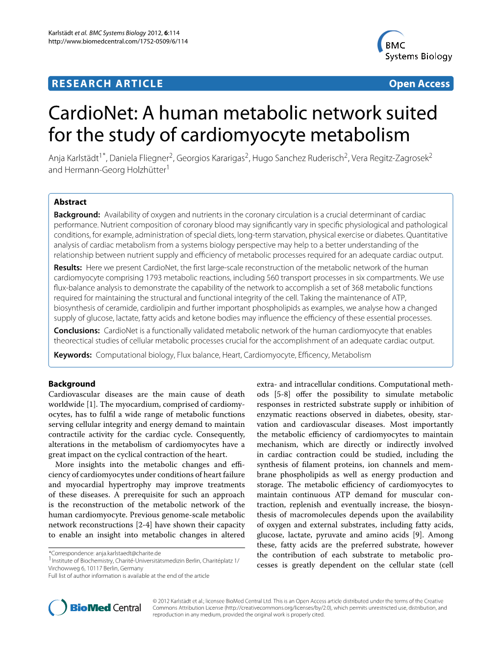 Cardionet: a Human Metabolic Network Suited for the Study Of