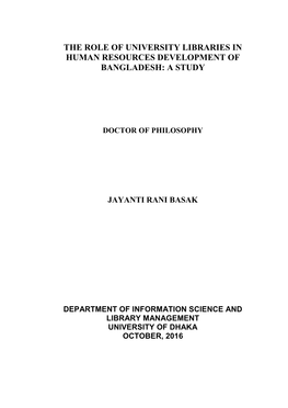 The Role of University Libraries in Human Resources Development of Bangladesh: a Study
