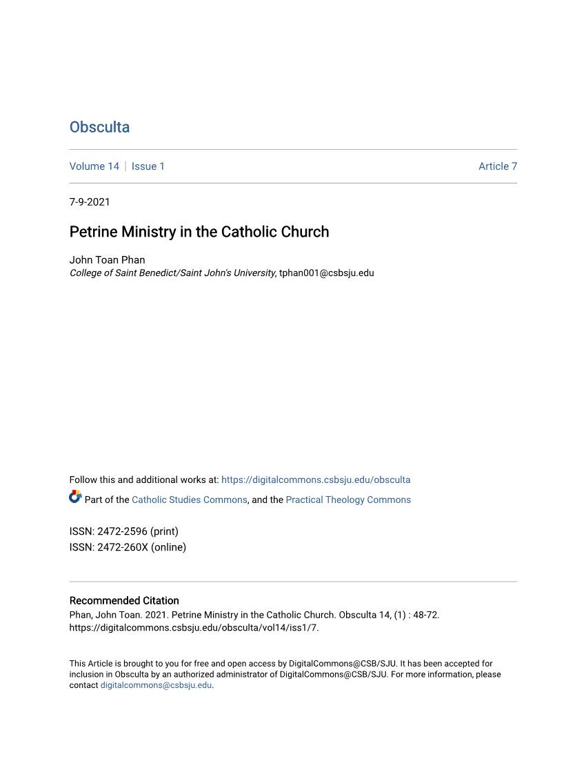 Petrine Ministry in the Catholic Church