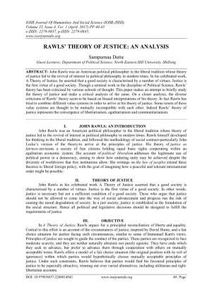 Rawls' Theory of Justice: an Analysis