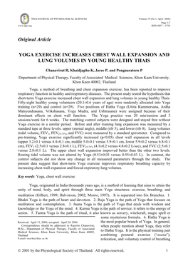 Yoga Exercise Increases Chest Wall Expansion and Lung Volumes in Young Healthy Thais