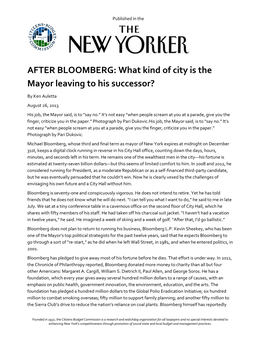 AFTER BLOOMBERG: What Kind of City Is the Mayor Leaving to His Successor?