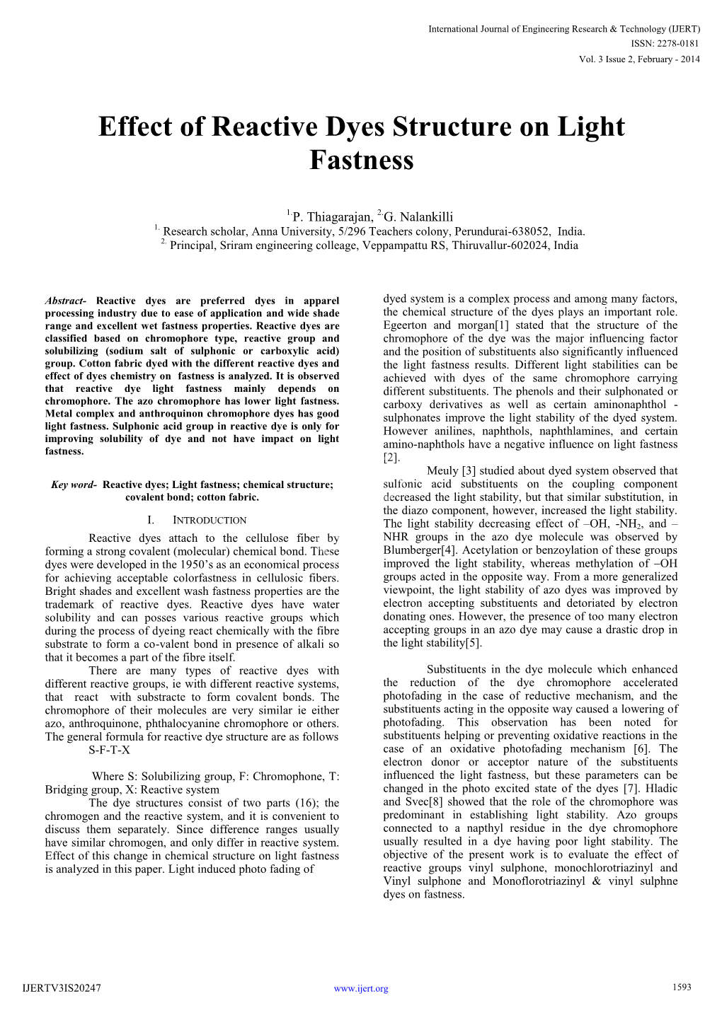 Effect of Reactive Dyes Structure on Light Fastness